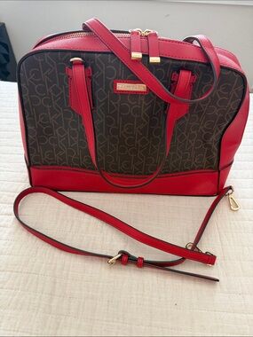 Calvin Klein Black Signature Satchel with Red Trim